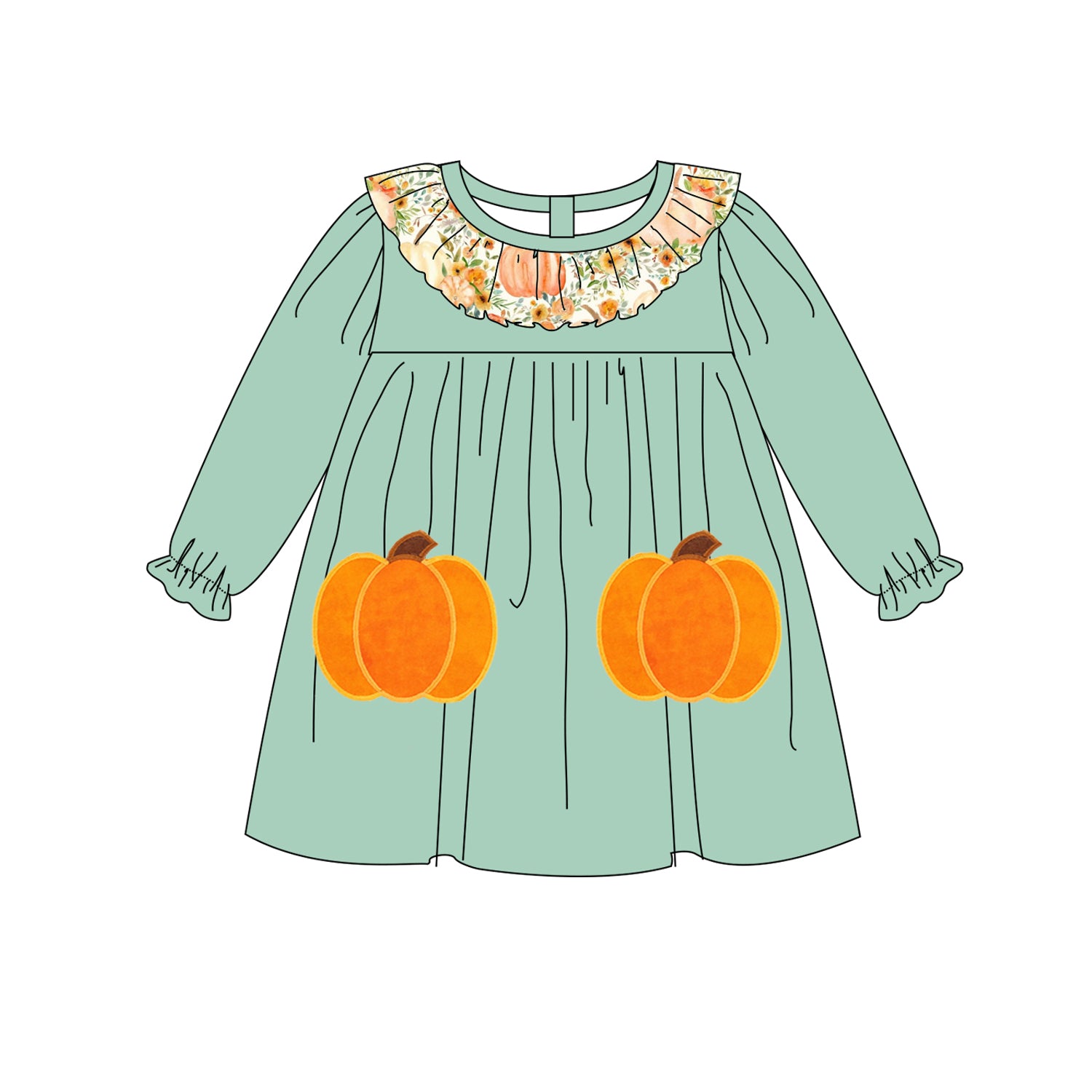（Pre Order）Girls Halloween＆Thanksgiving Pumpkin Applique Dress
