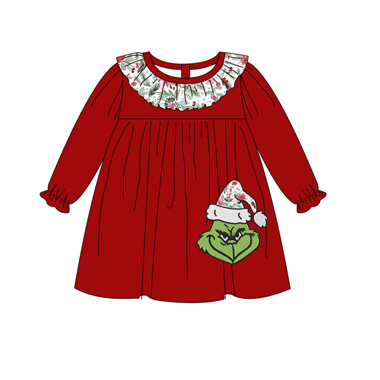 （Pre Order）Girls Christmas Cartoon Applique Dress