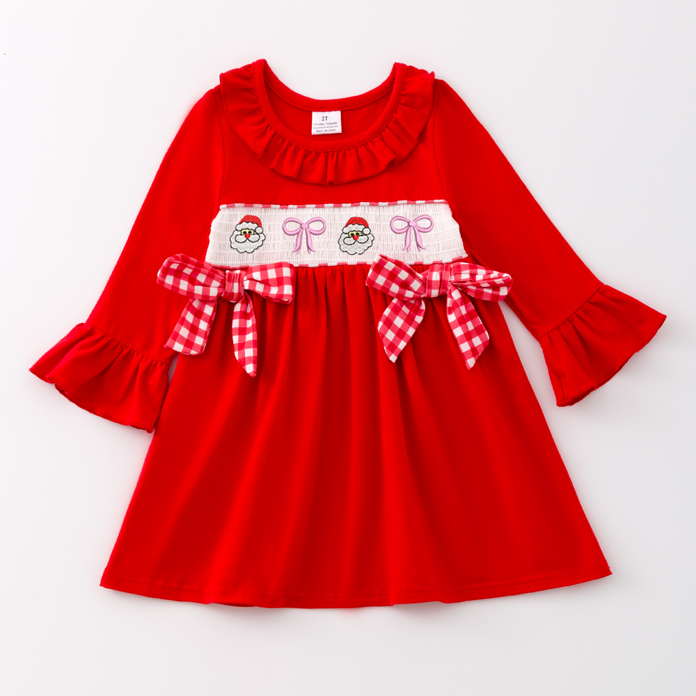 (Pre Order)Girls Christmas Embroidery Smocked Dress