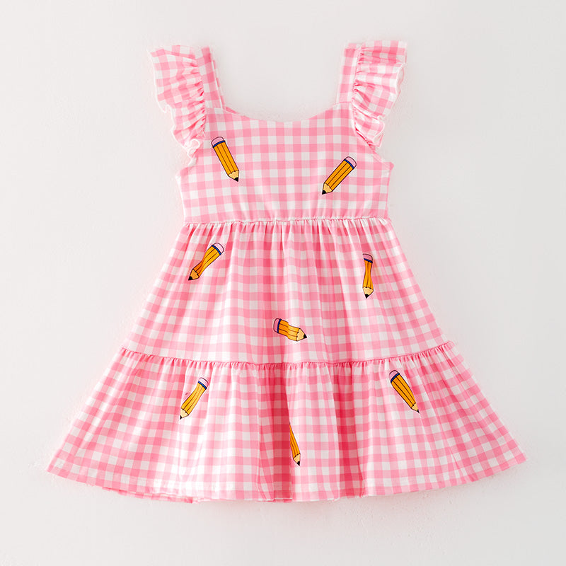 （In Stock）Girls Summer Back To School Pencil Print Dress