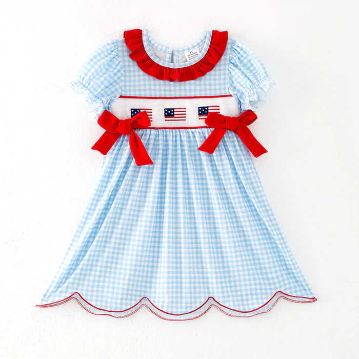 （Pre Order,Prepack Zone）Family Patriotic Embroidery Smocked Dress,Set&Romper（Mix Size）