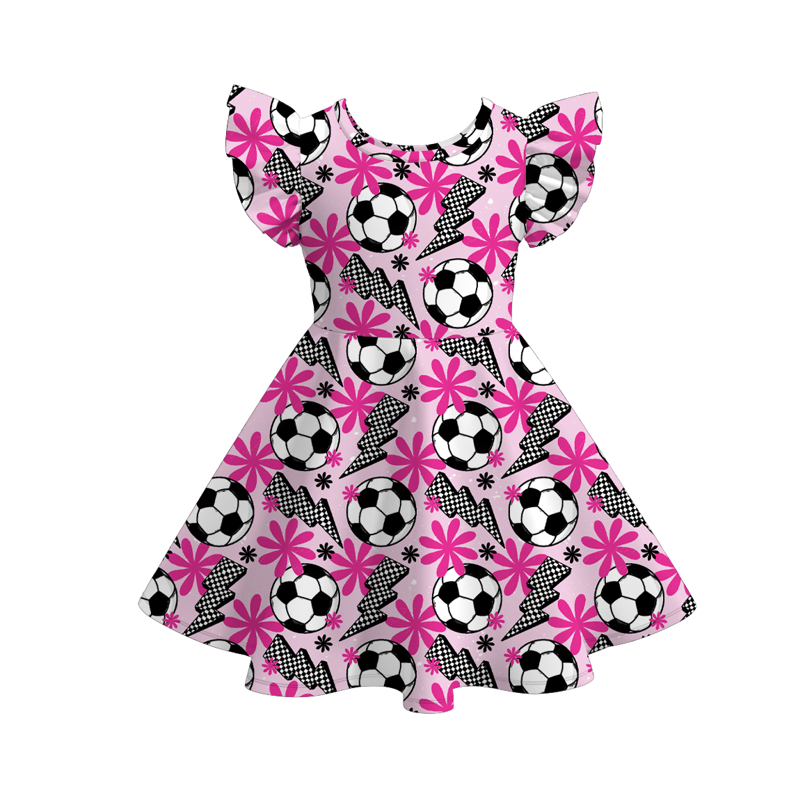 （Pre Order）Girls Spring and Summer Soccer Print Dress