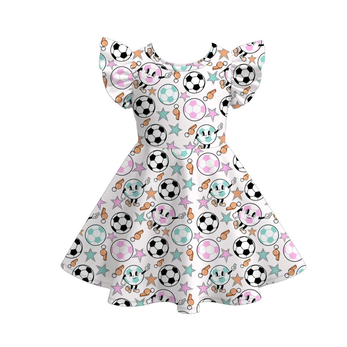 （Pre Order）Girls Spring and Summer Soccer Print Dress