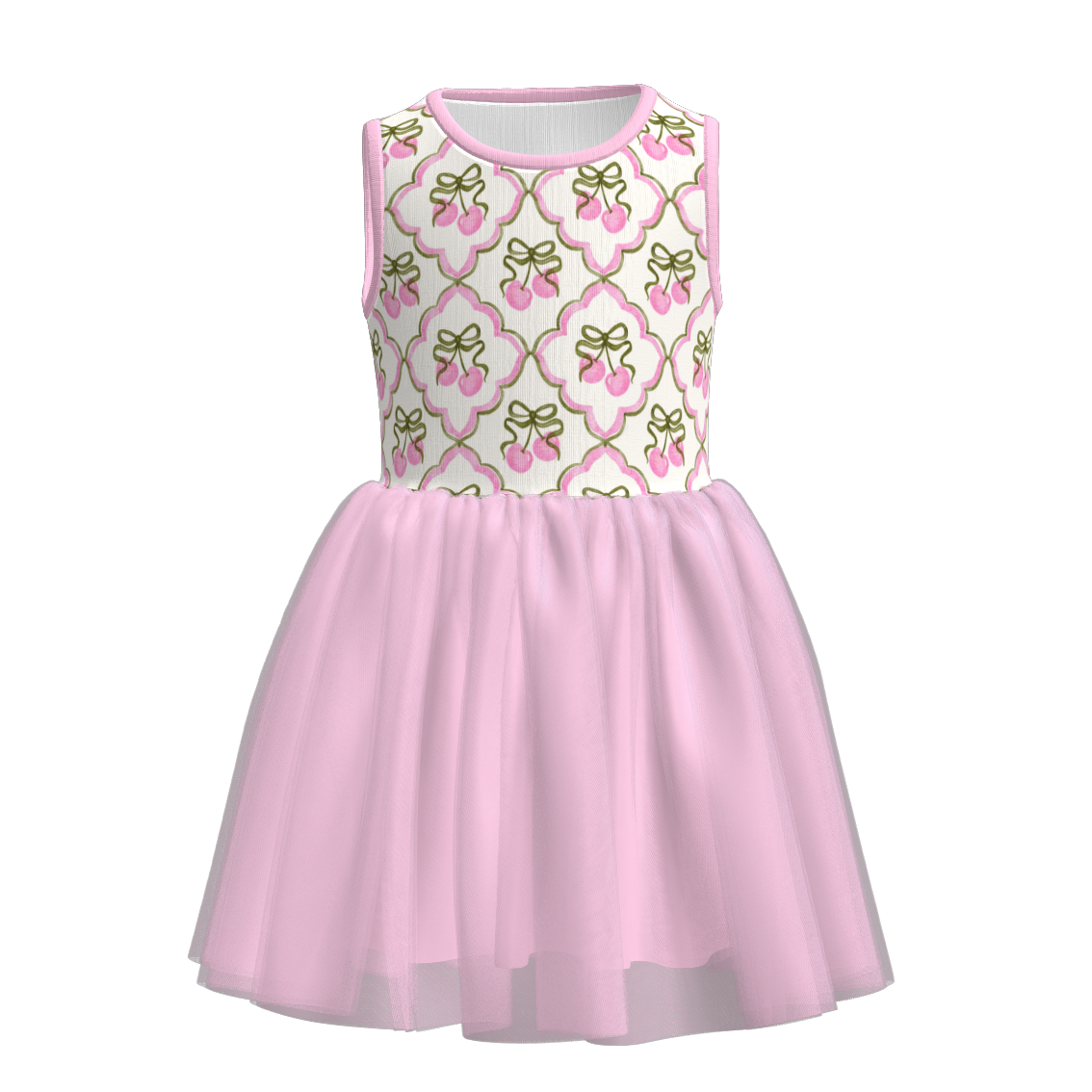 （Pre Order）Girls Spring and Summer Cherry Print Tulle Dress