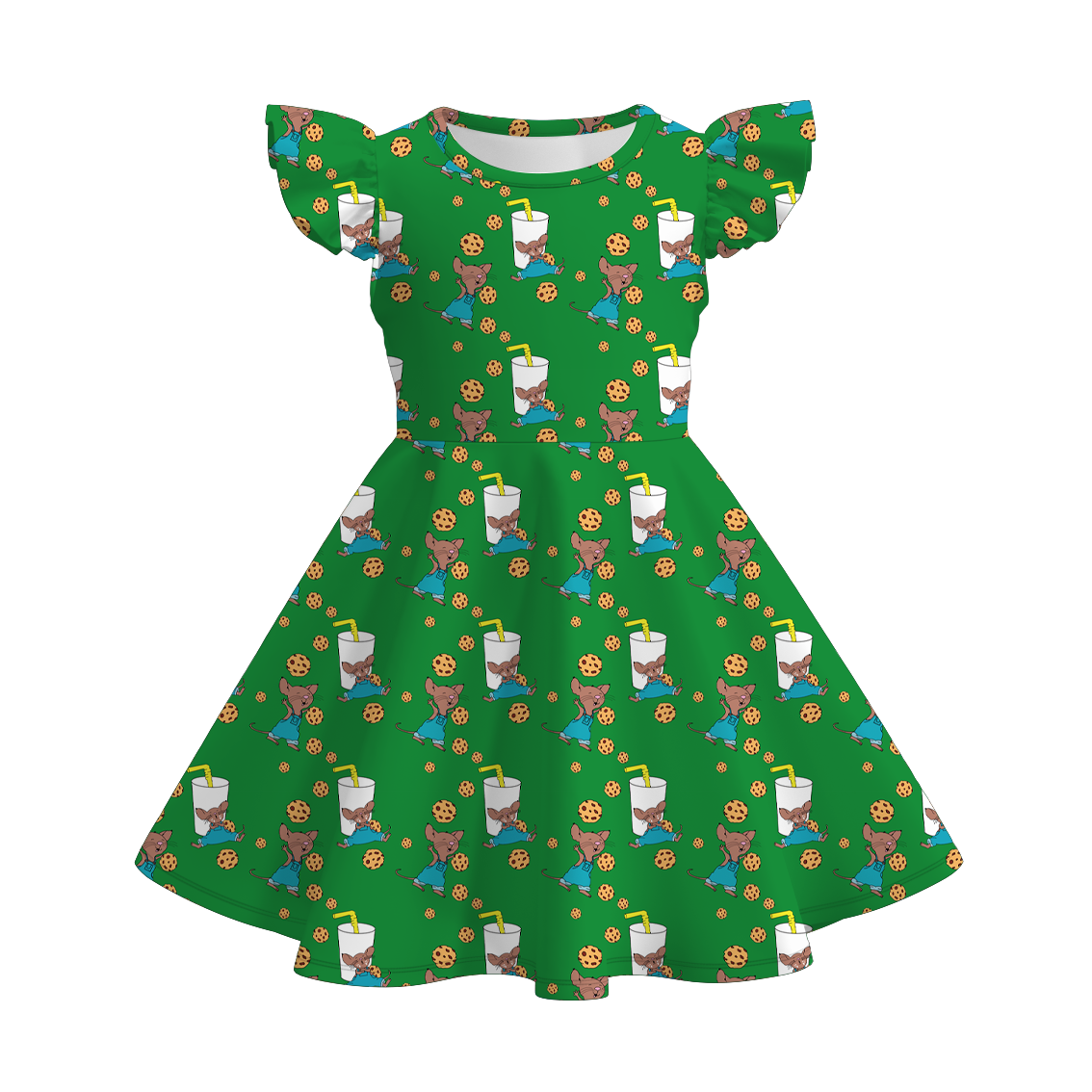 （Pre Order）Girls Spring and Summer Brown Bear Print Dress