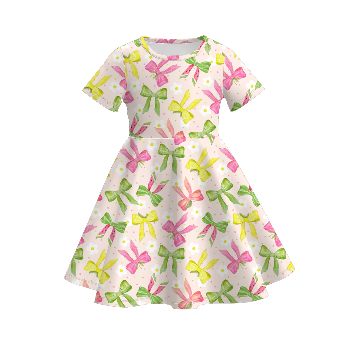 （Pre Order）Girls Spring and Summer Bow Print Dress