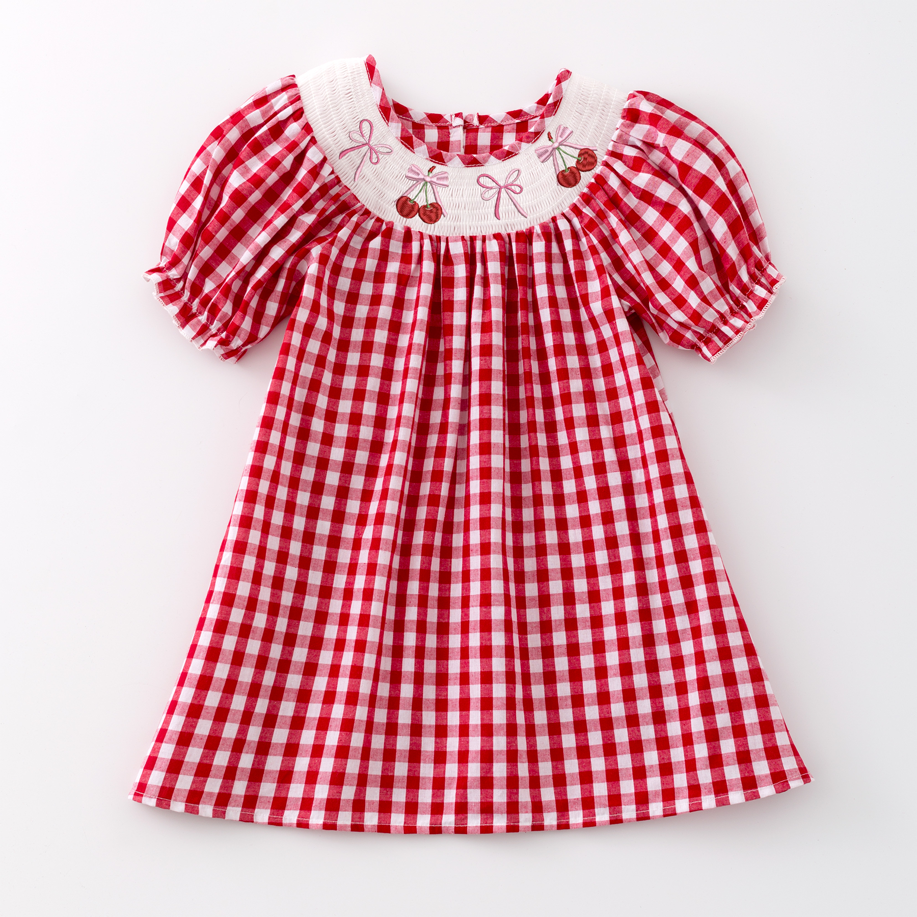 （Pre Order）Girls Spring and Summer Cherry Embroidery Smocked Dress and Romper