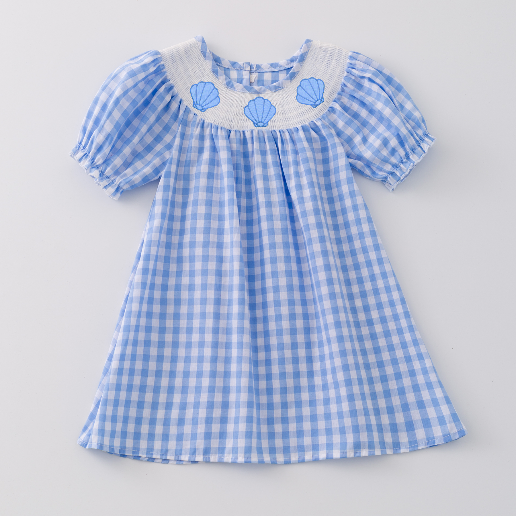 （Pre Order）Girls and Boys Spring＆Summer Sea Shell Embroidery Smocked Dress Romper Outfit