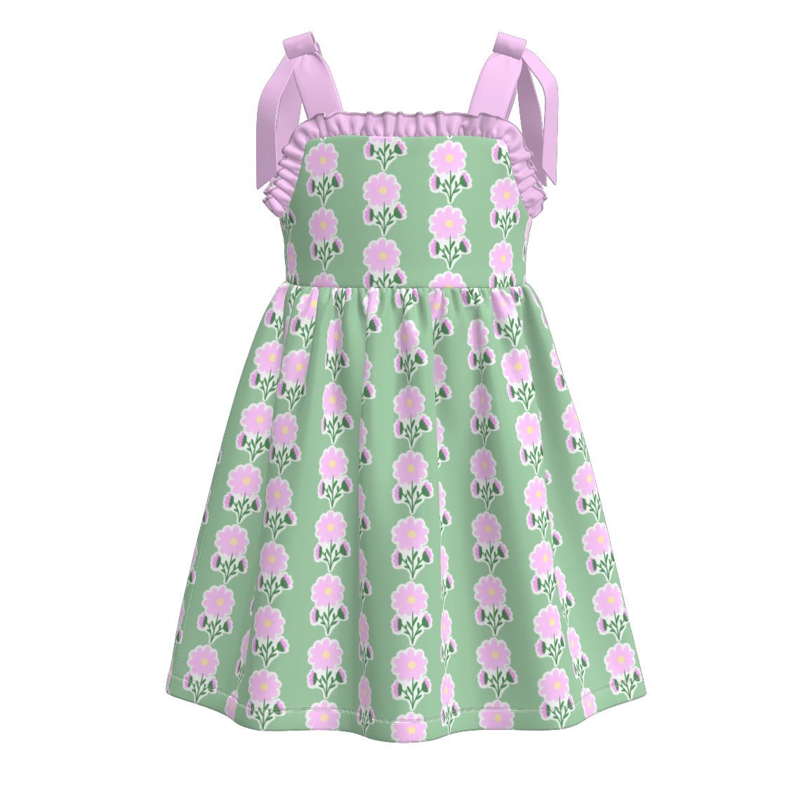 （Pre Order）Girls Spring and Summer Bow＆Floral Print Slip Dress