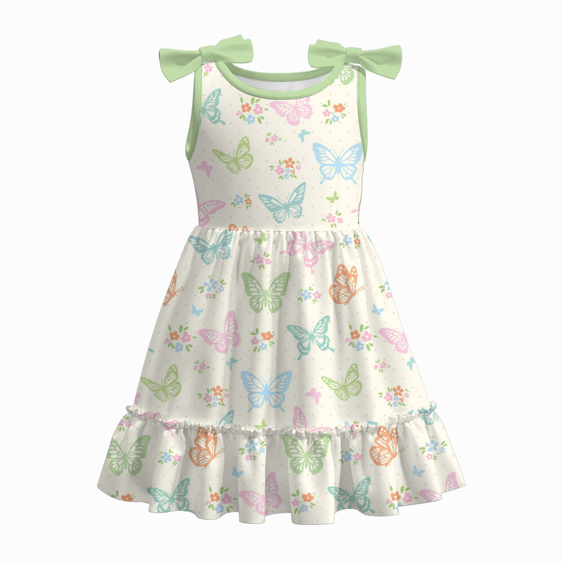 （Pre Order）Girls Spring and Summer Floral＆Butterfly Print Dress
