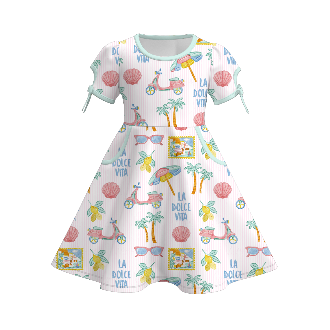 （Pre Order）Girls Spring and Summer Print Dress with Pockets