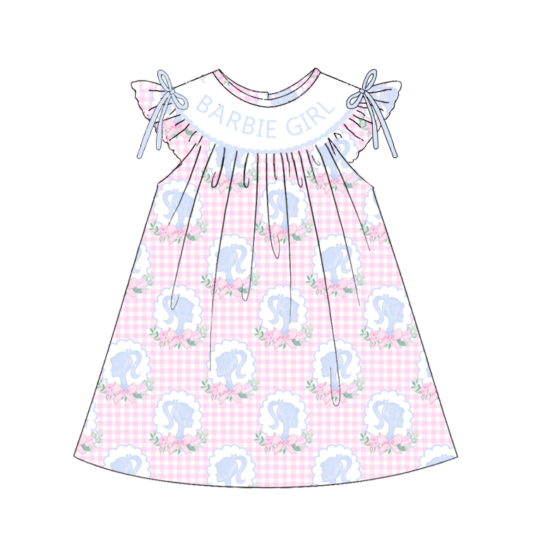 （Pre Order）Sisters Spring and Summer BARBIE GIRL Embroidery Smocked Dress＆Romper
