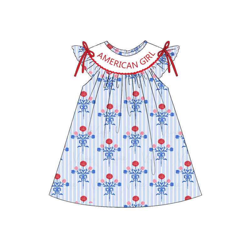 （Pre Order）Sisters Patriotic Embroidery Smocked Dress＆Romper