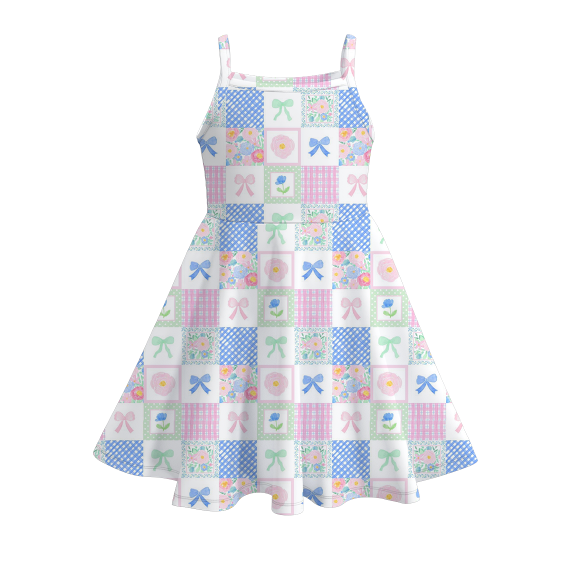 （Pre Order）Girls Spring and Summer Bow＆Dinosaur Print Slip Dress