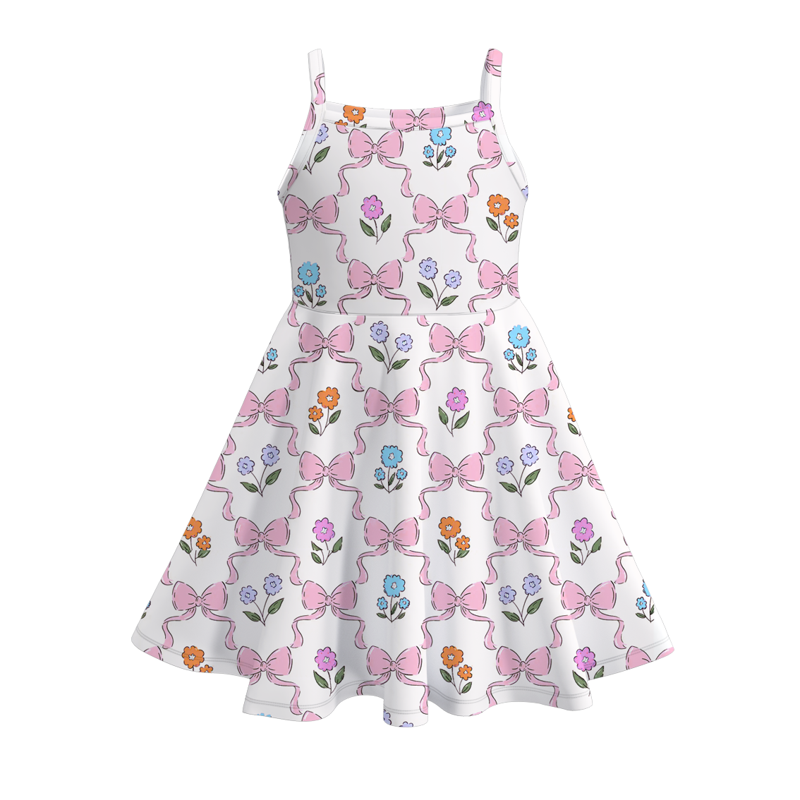 （Pre Order）Girls Spring and Summer Bow＆Dinosaur Print Slip Dress