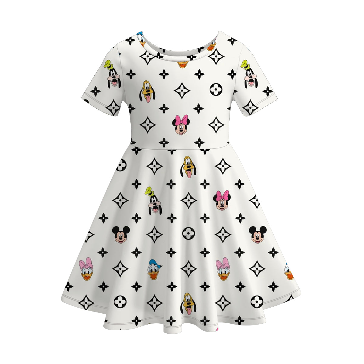 （Pre Order）Girls Spring and Summer Cartoon＆Bow Print Dress
