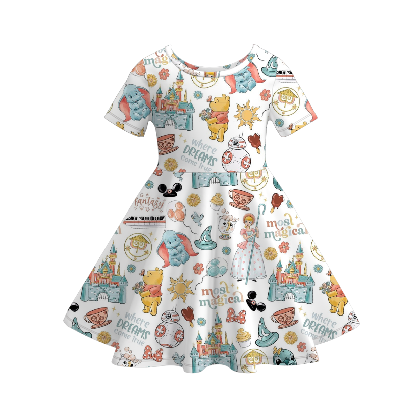 （Pre Order）Girls Spring and Summer Cartoon＆Princess Print Dress