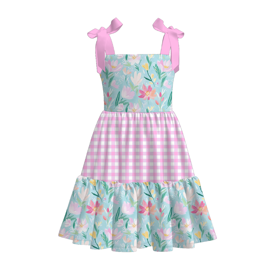 （Pre Order）Girls Spring and Summer Floral＆Goose Print Slip Dress