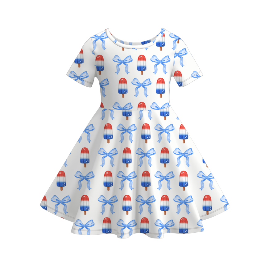 （Pre Order）Girls Patriotic Print Dress,Jumpsuit＆Skort Set
