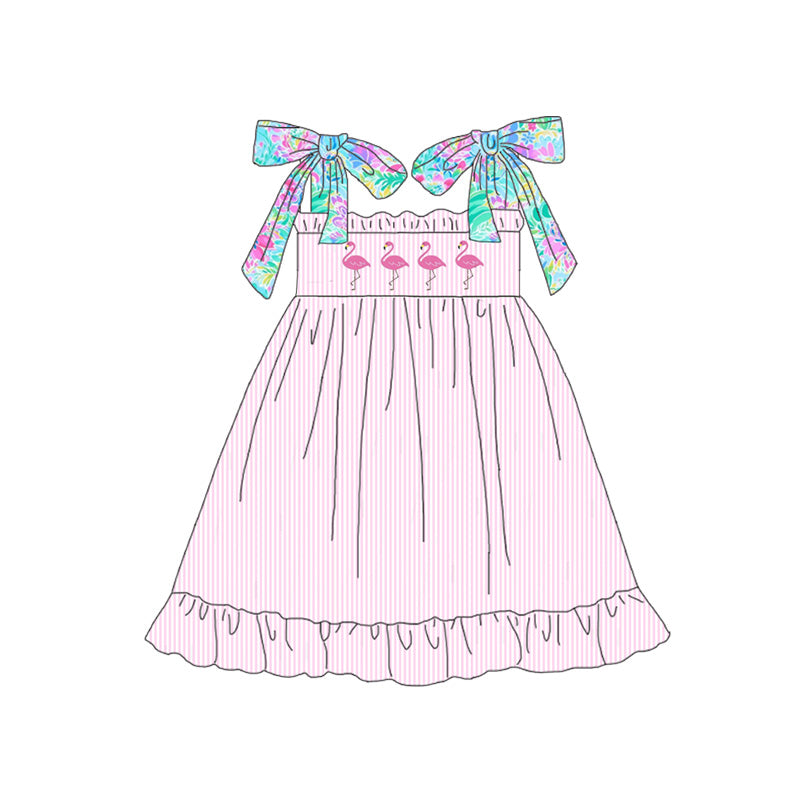（Pre Order）Sister Spring and Summer Flamingo Print Dress,Romper＆Set