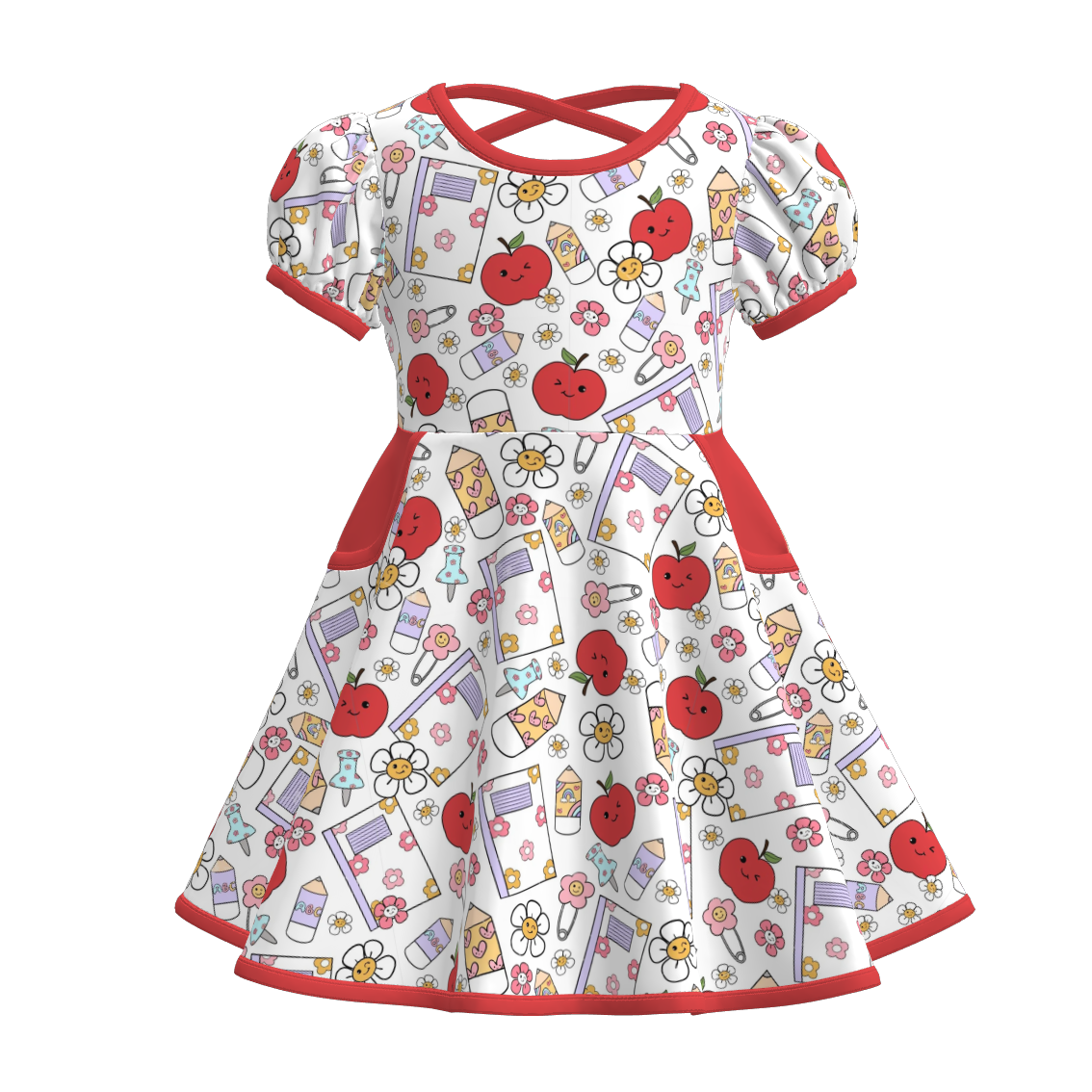 （Pre Order）Girls Summer Back To School Print Dress With Pockets