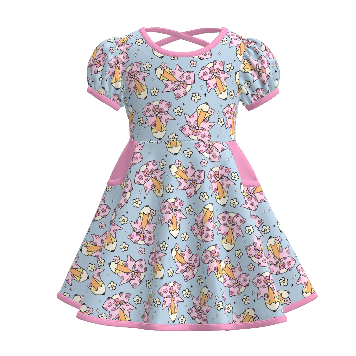 （Pre Order）Girls Summer Back To School Print Dress With Pockets