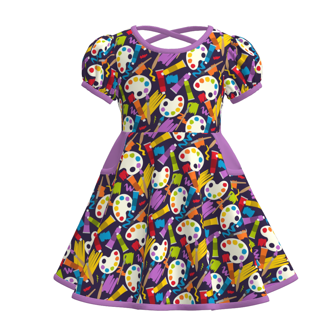 （Pre Order）Girls Summer Back To School Print Dress With Pockets