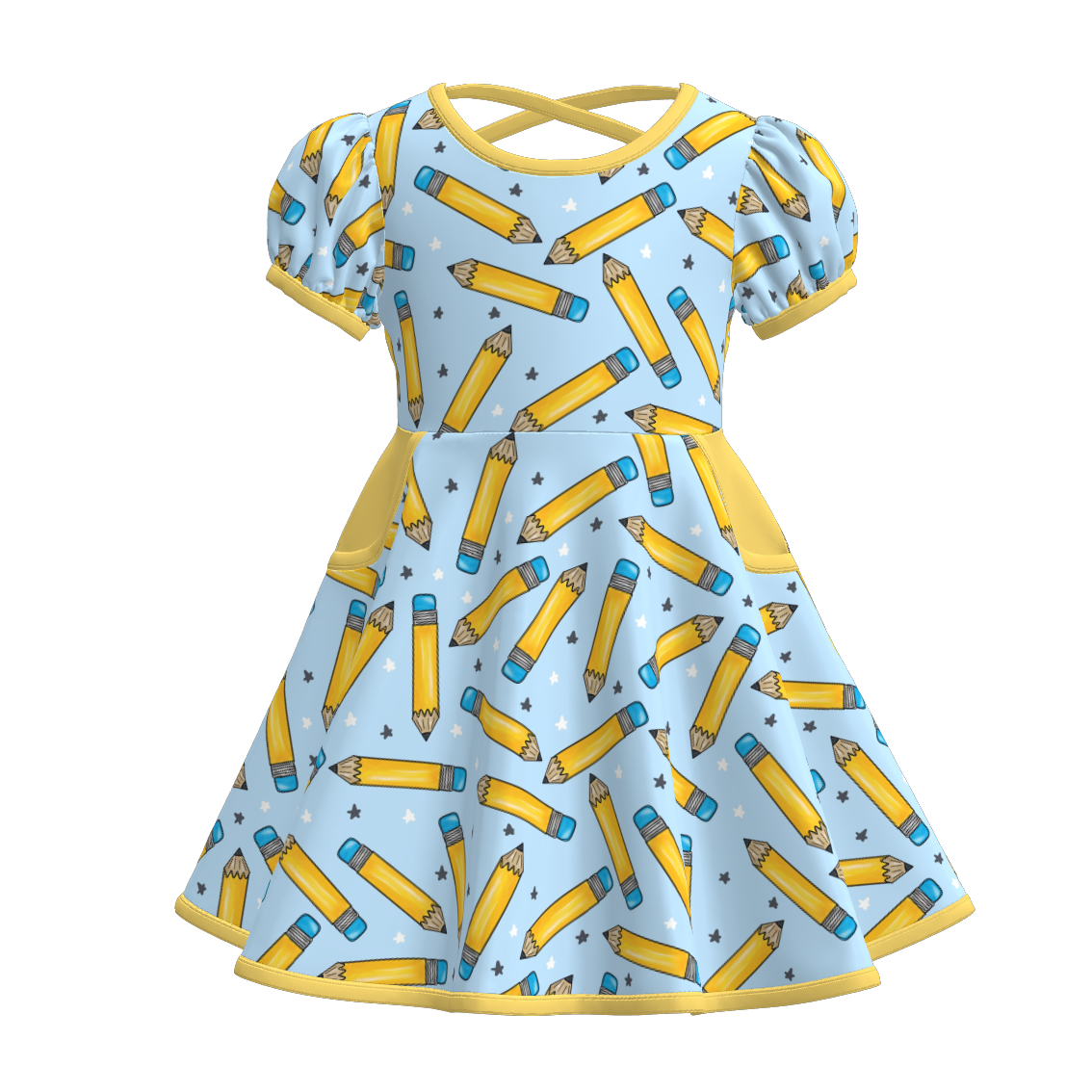 （Pre Order）Girls Summer Back To School Print Dress With Pockets