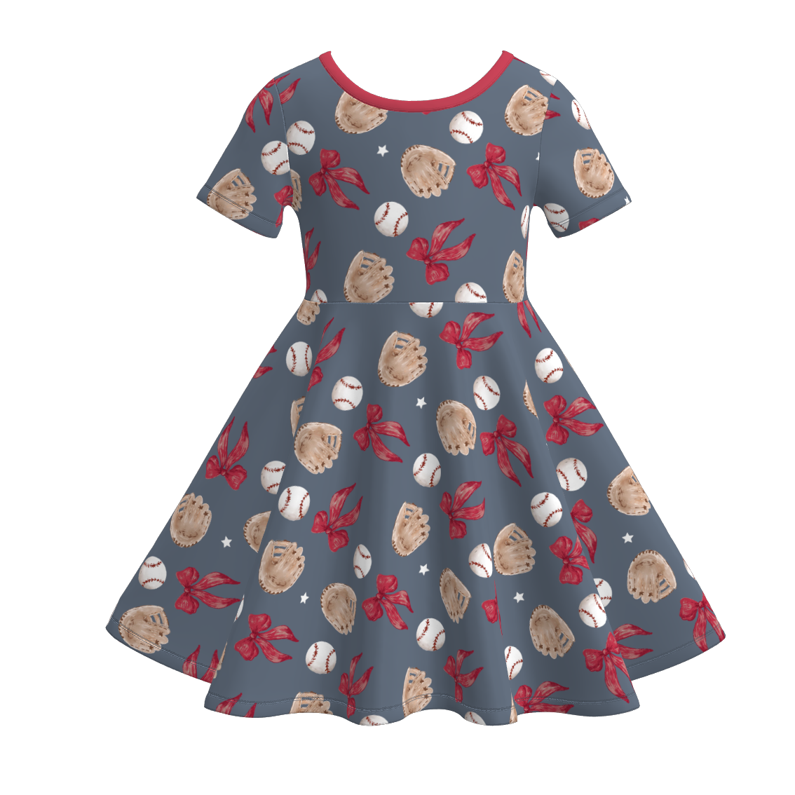 （Pre Order）Girls Spring and Summer Baseball Print Dress
