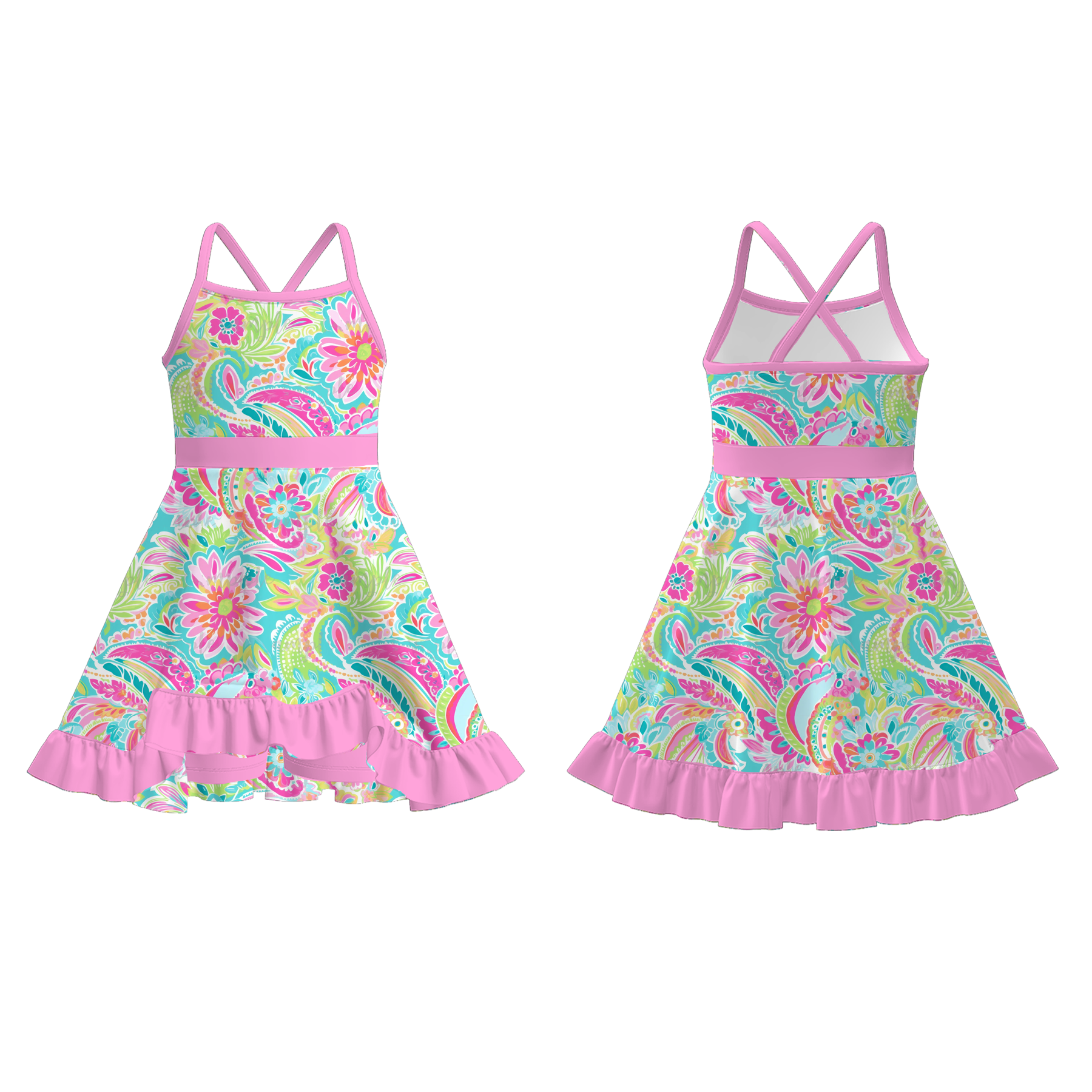 （Pre Order）Girls Spring and Summer Print Skort Dress