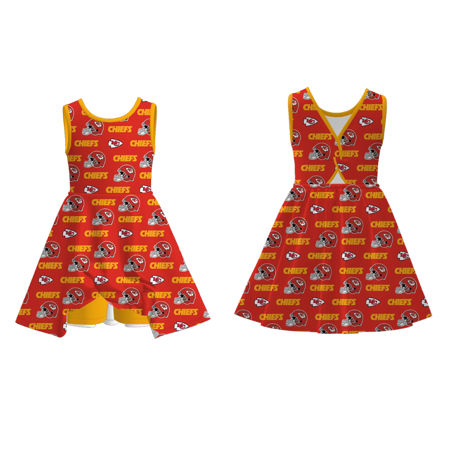 （Pre Order）Girls Spring and Summer Baseball Print Skort Dress