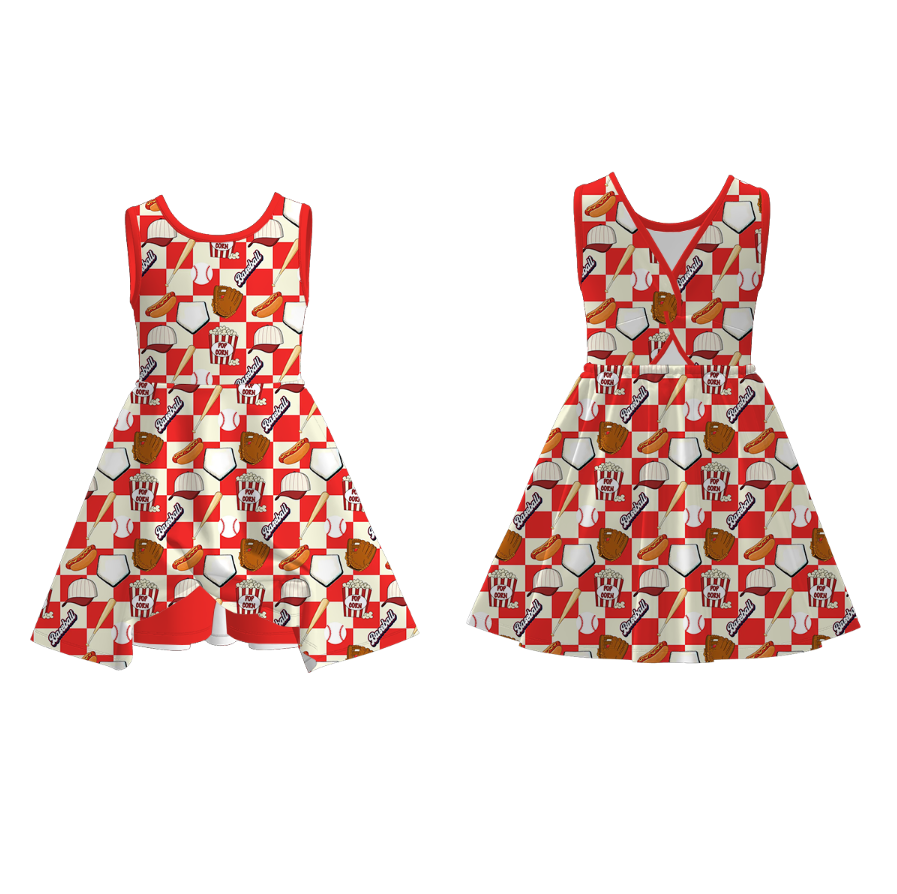 （Pre Order）Girls Spring and Summer Baseball Print Skort Dress