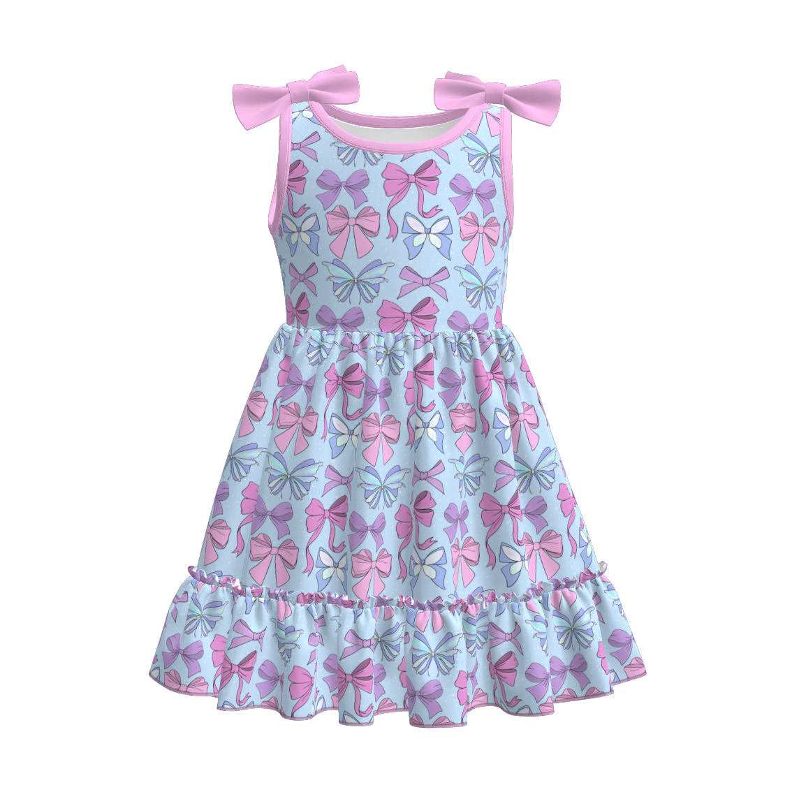 （Pre Order）Girls Spring and Summer Bow Print Dress,Set,Jumpsuit＆Romper