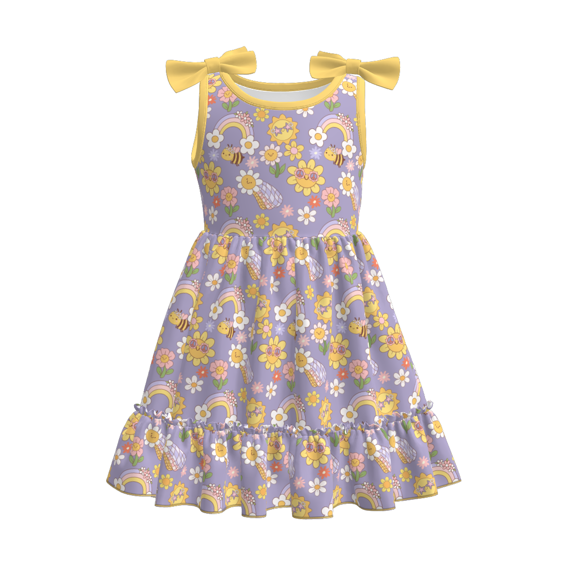 （Pre Order）Girls Spring and Summer Sunflower Print Dress,Set,Jumpsuit＆Romper