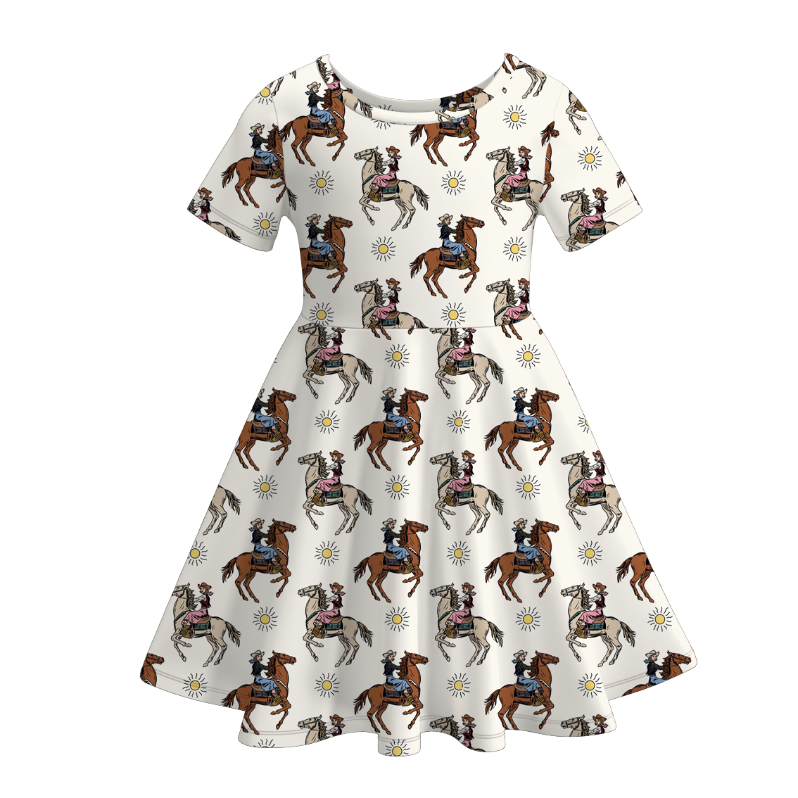 （Pre Order）Girls Spring and Summer Horse＆Chick Print Dress