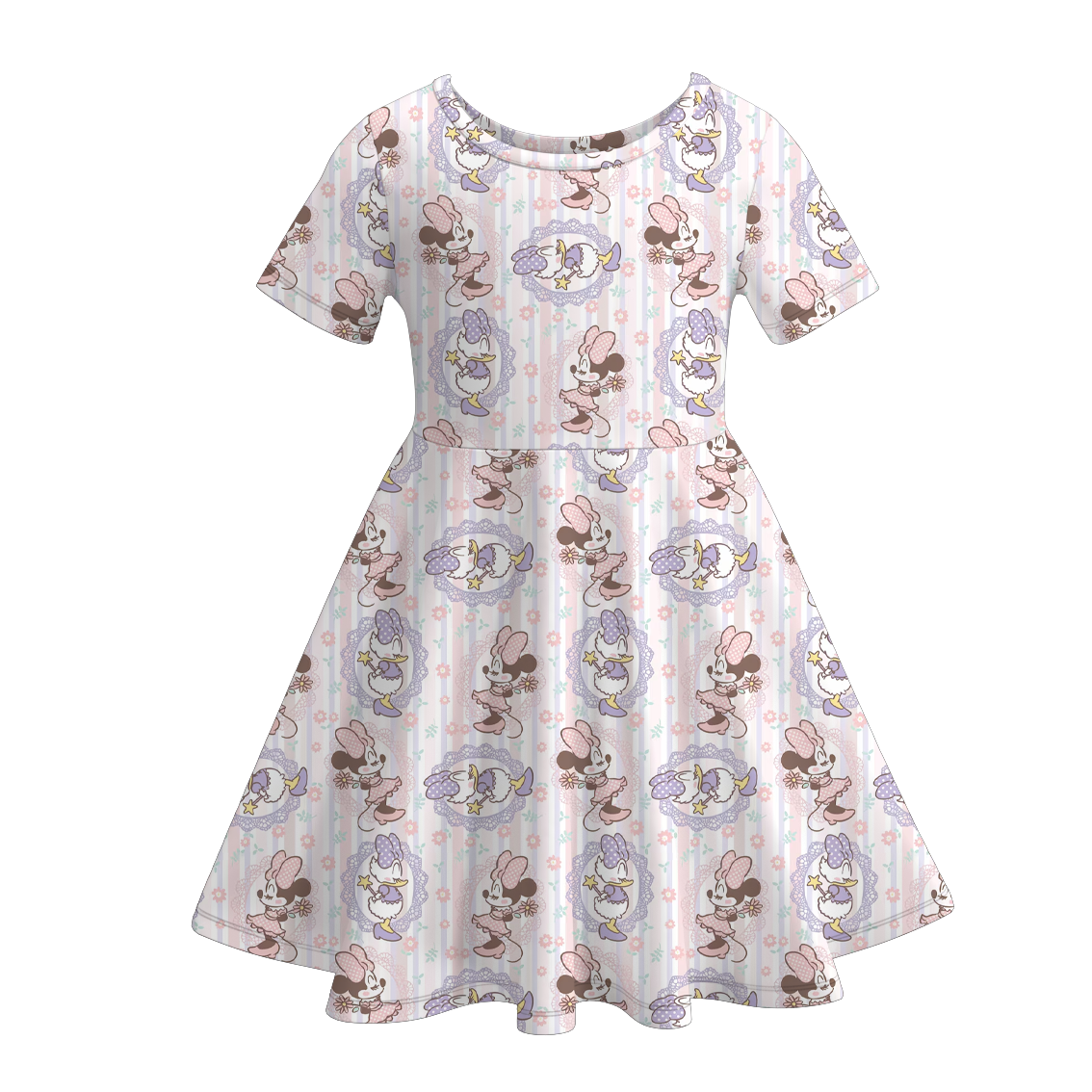 （Pre Order）Girls Spring and Summer Horse＆Chick Print Dress