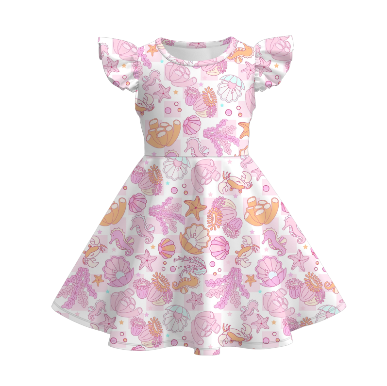 （Pre Order）Girls Spring and Summer Sea Shell Print Dress,Set＆Jumpsuit