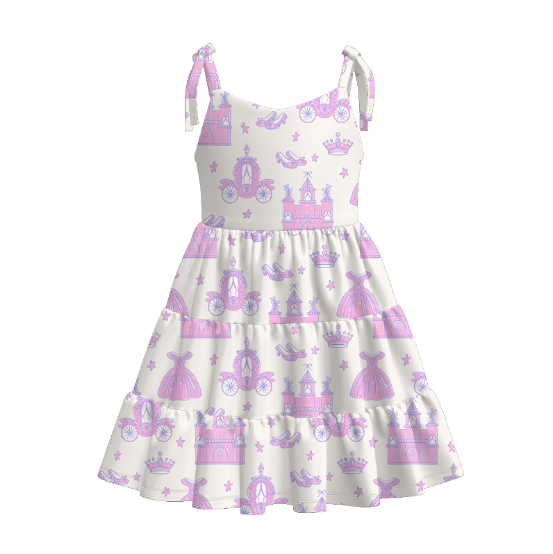 （Pre Order）Girls Spring and Summer Princess Print Dress,Set＆Jumpsuit
