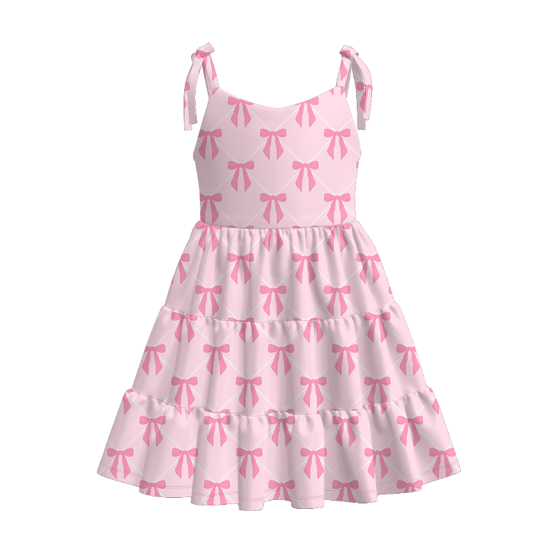 （Pre Order）Girls Spring and Summer Bow Print Dress,Set＆Jumpsuit