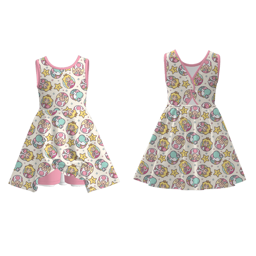 （Pre Order）Girls Spring and Summer Cartoon Print Skort Dress