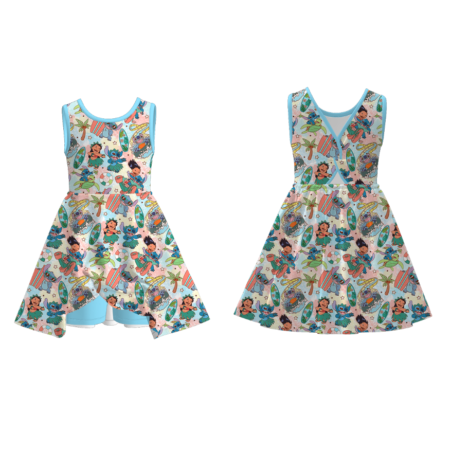 （Pre Order）Girls Spring and Summer Cartoon Print Skort Dress