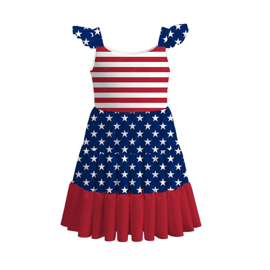 （Pre Order）Girls Patriotic Print Milk Silk Dress