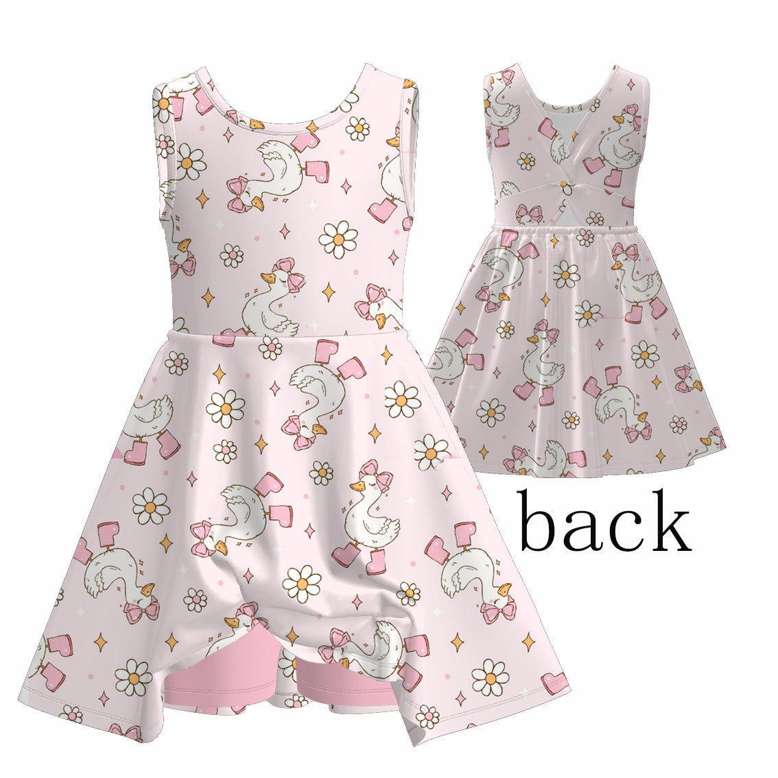（Pre Order）Girls Spring and Summer Chick＆Goose Print Skort Dress
