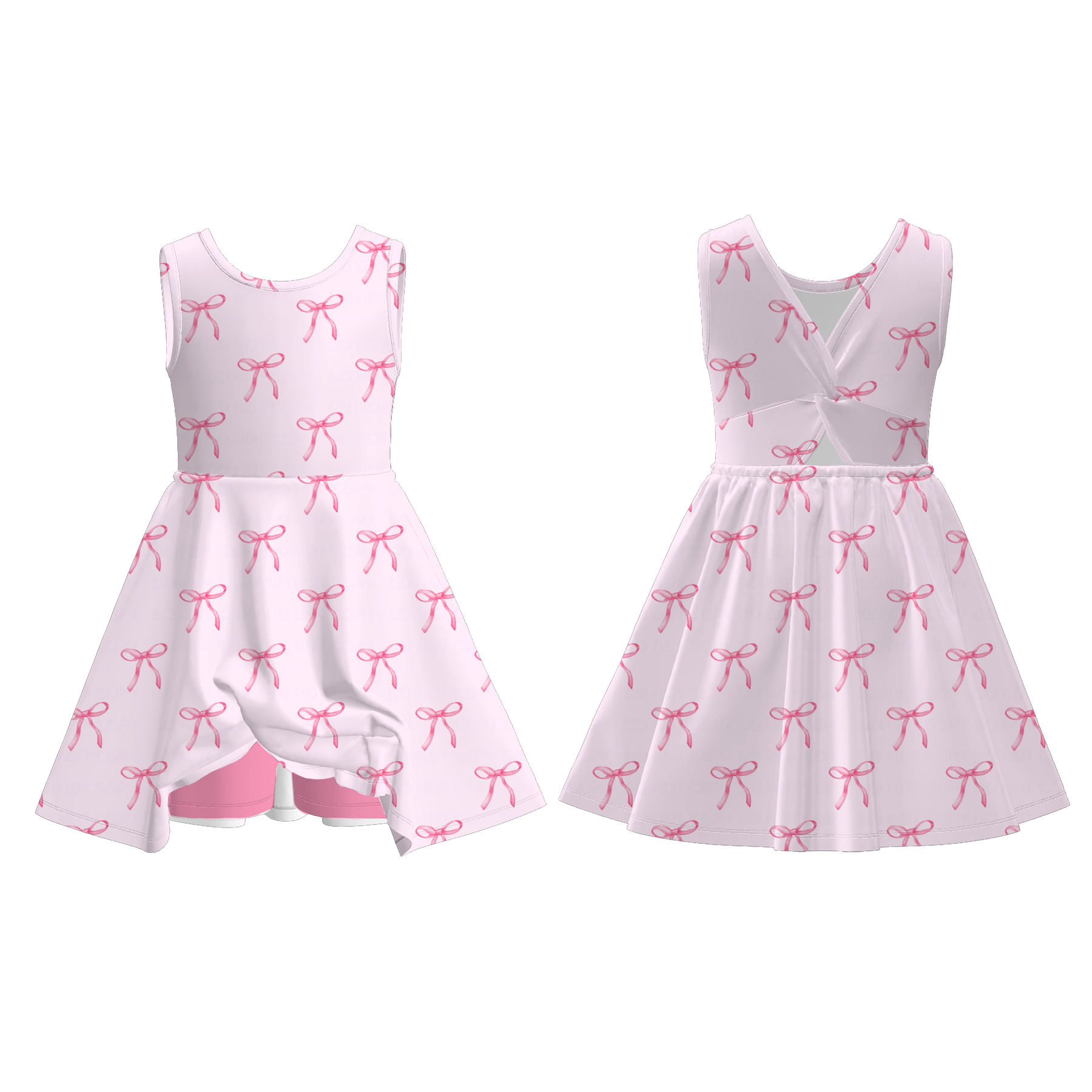 （Pre Order）Girls Spring and Summer Bow＆Floral Print Skort Dress