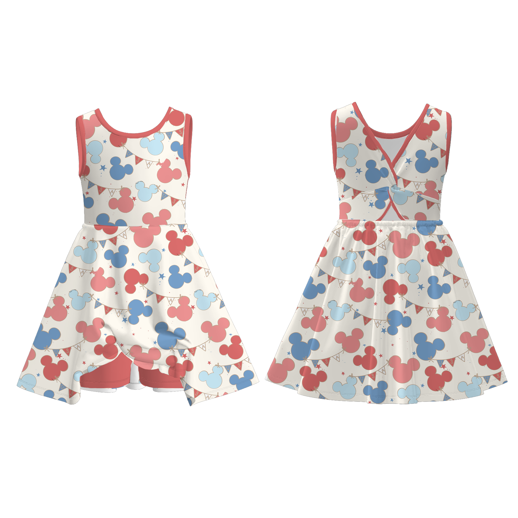（Pre Order）Girls Summer Patriotic Print Skort Dress