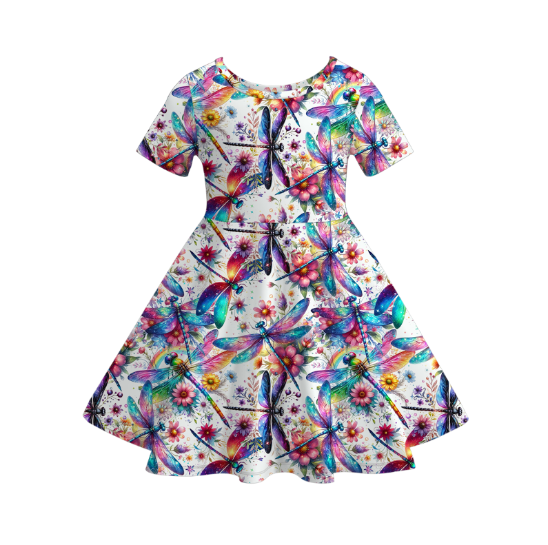 （Pre Order）Girls Spring and Summer Butterfly Print Dress＆Skort Set