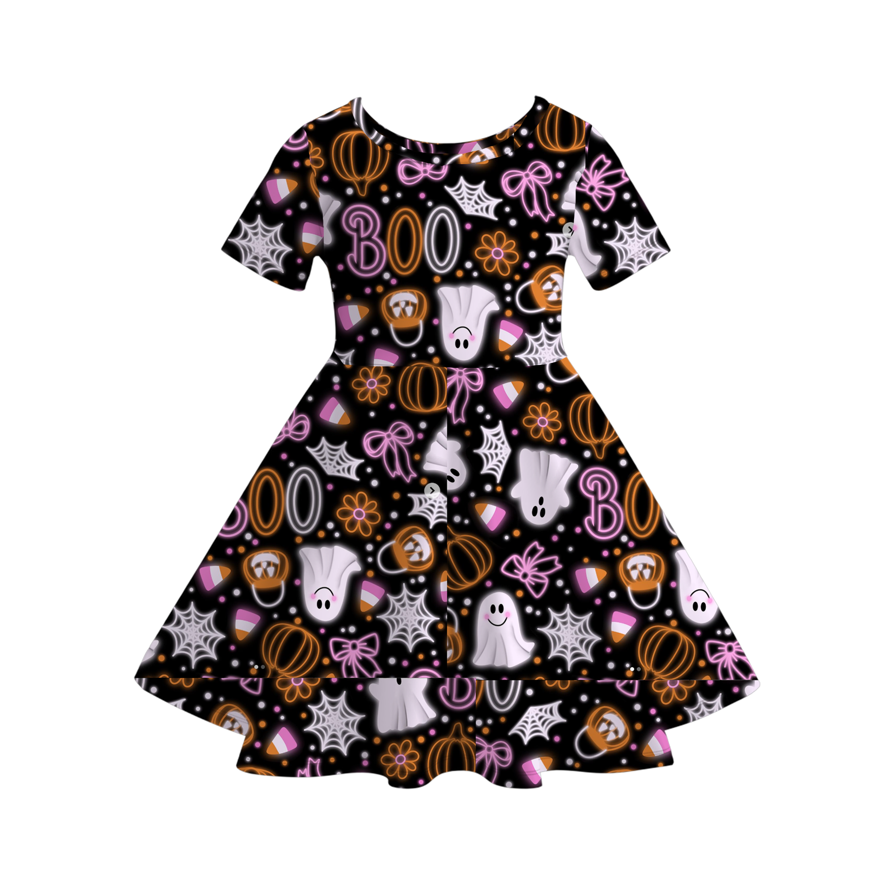 （Pre Order）Girls Halloween Bow＆Ghost Print Dress