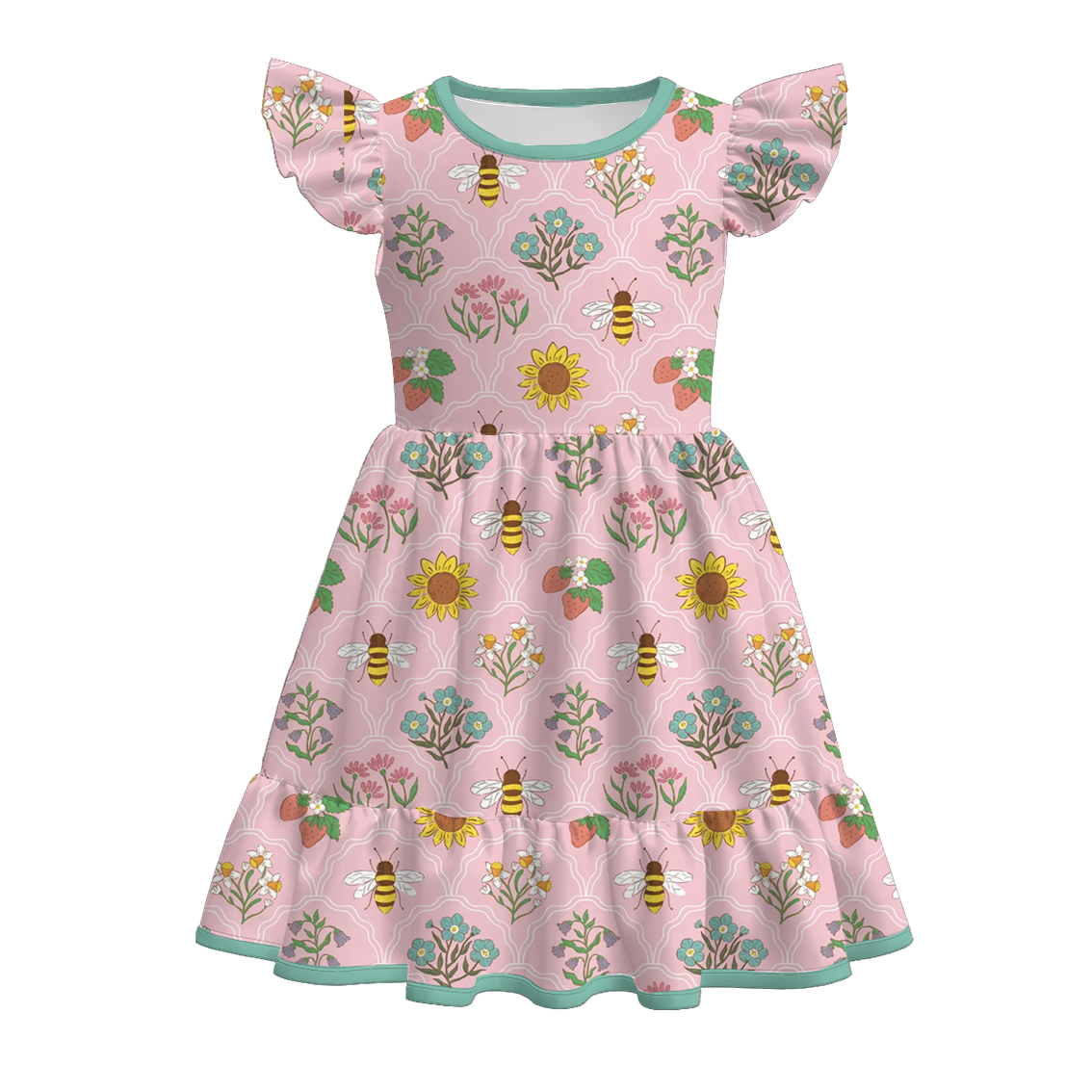（Pre Order）Girls Summer Floral＆Bee Print Dress
