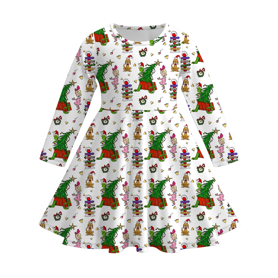 （Pre Order）Girls Christmas Cartoon Print Dress