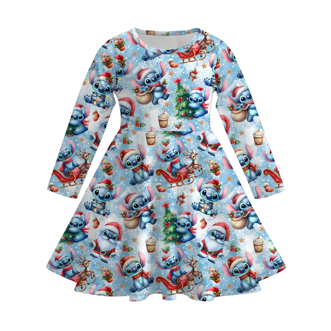 （Pre Order）Girls Christmas Cartoon Print Dress